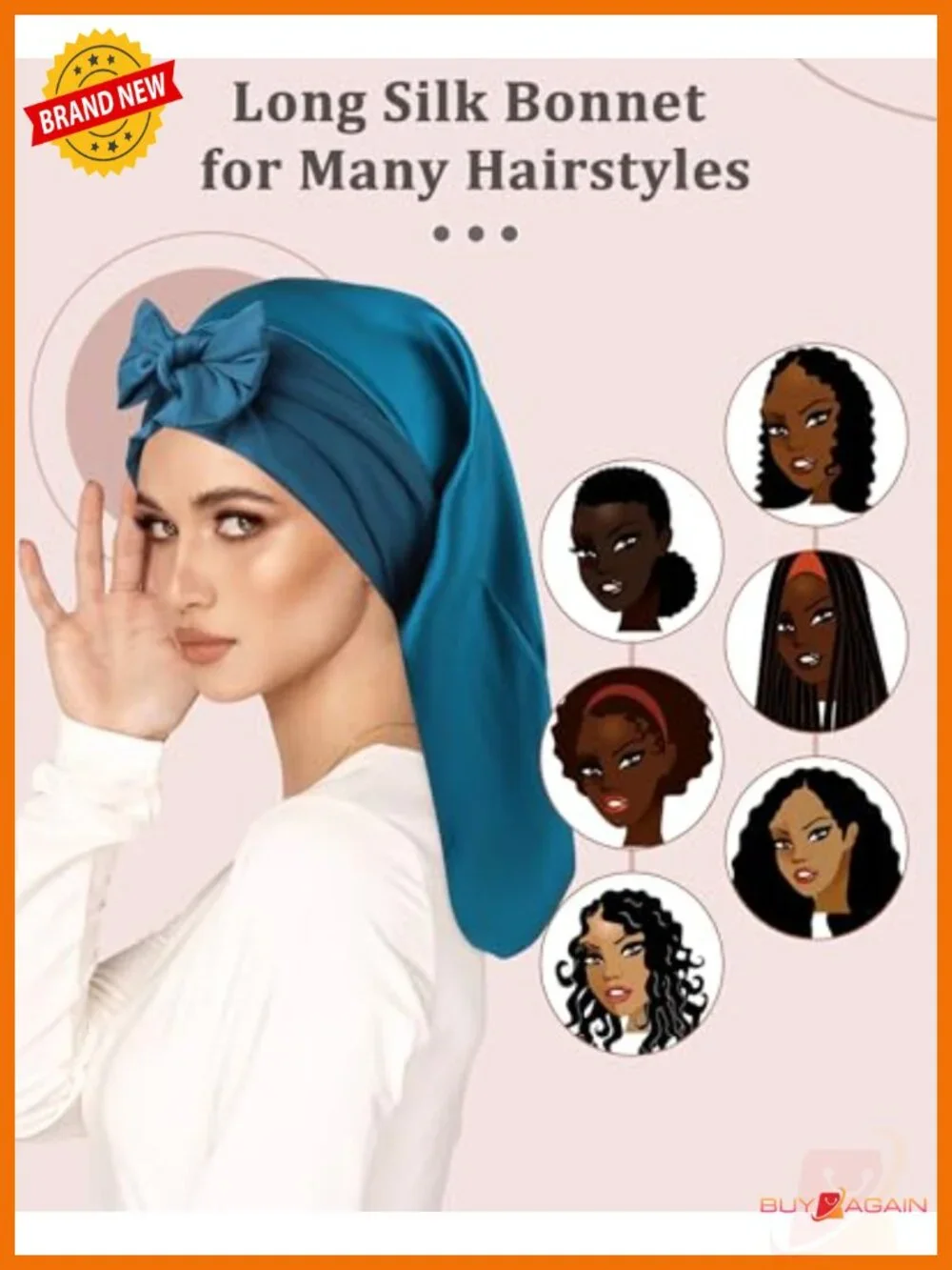 100% Mulberry Silk Sleep Bonnet for Long Hair Adjustable Night Cap